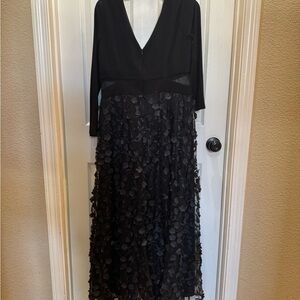 Xscape Black Long Sleeve Dress with Floral Detailing 12P